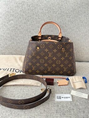 New Louis Vuitton Montaigne BB Brown Monogram Top Handle Bag